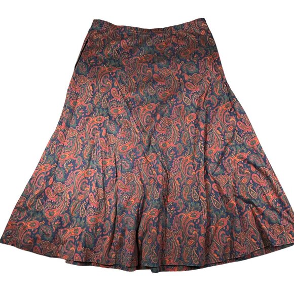 Vtg Lands' End Womens L 12-14 Cotton Paisley Print Pull‎ On Flare Skirt Made USA - Picture 9 of 9